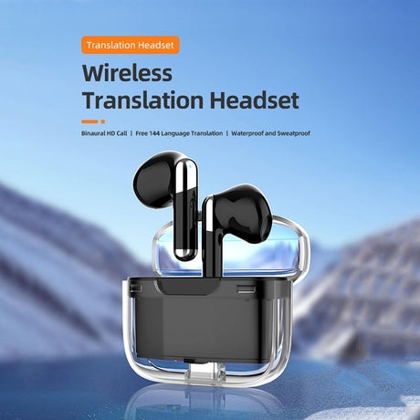 Language Translator Earbuds Bluetooth 5.3 Support 144 Languages Wireless Translator Earphone with Transparent Case Black