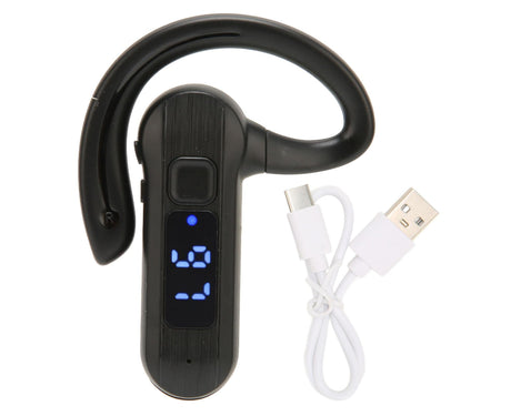 Single Ear Bone Conduction Headset Digital Display Voice Control Answering Wireless Earphone for Sports Business Black