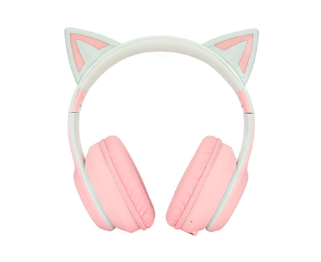 Cat Ear Bluetooth Gaming Headphones Wireless Foldable Music Headset with LED Light Detachable Microphone 3.5mm Cable Pink