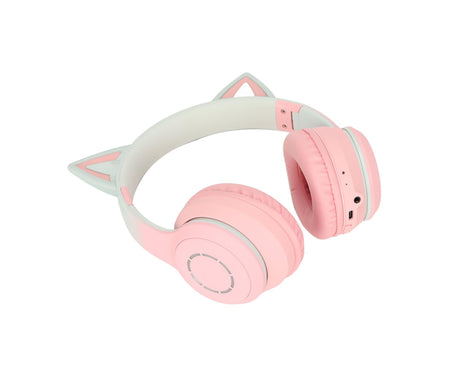Cat Ear Bluetooth Gaming Headphones Wireless Foldable Music Headset with LED Light Detachable Microphone 3.5mm Cable Pink