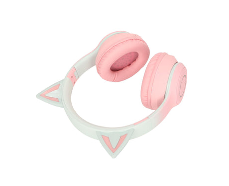 Cat Ear Bluetooth Gaming Headphones Wireless Foldable Music Headset with LED Light Detachable Microphone 3.5mm Cable Pink