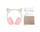 Cat Ear Bluetooth Gaming Headphones Wireless Foldable Music Headset with LED Light Detachable Microphone 3.5mm Cable Pink