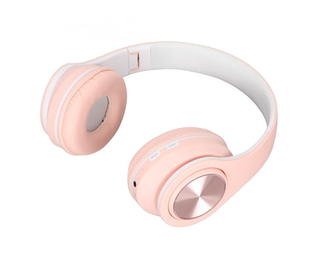 Bluetooth Headset Noise Reduction Foldable Over Ear Wireless Headphone with Colorful Light for Phone Laptop Pink