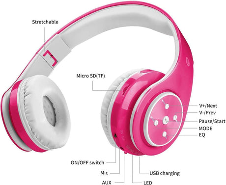 babies Bluetooth Headphones - Volume Limited Foldable - Wireless Headphones with Mic
