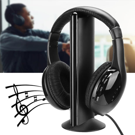 5 in 1 FM Wireless Headset Built in Microphone Earphone Headset with Charging Stand