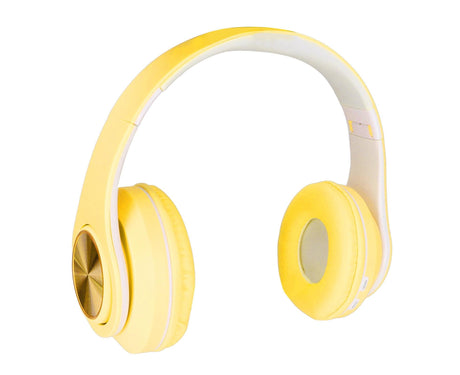 Bluetooth Headset Noise Reduction Foldable Over Ear Wireless Headphone with Colorful Light for Phone Laptop Yellow