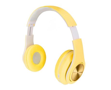Bluetooth Headset Noise Reduction Foldable Over Ear Wireless Headphone with Colorful Light for Phone Laptop Yellow
