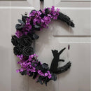 2pcs Halloween Moon Cat Garland with Rose, Black Cat Moon Wreath, Halloween Outdoor Decorations Variant Colour Value Multi