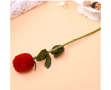 Beautiful Rose Shape Ring Box Romantic Decorative Fabric Ring Display Case Wedding Supplies - Red