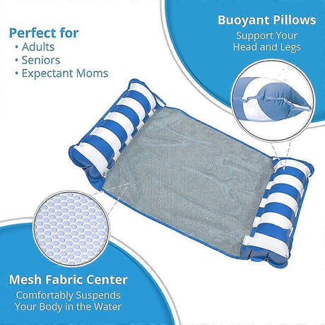 Inflatable floating bed, water hammock 4-in-1 lounge chair pool lounge air mattress pool-blue, 130*68 cm