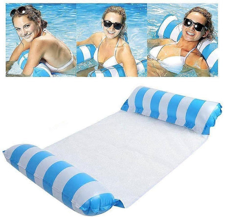 Inflatable floating bed, water hammock 4-in-1 lounge chair pool lounge air mattress pool-blue, 130*68 cm