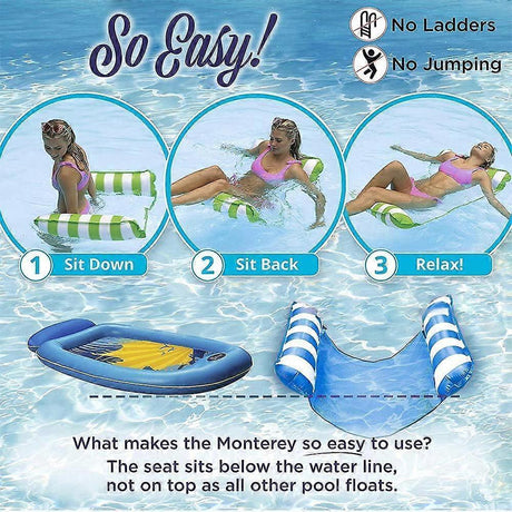 Inflatable floating bed, water hammock 4-in-1 lounge chair pool lounge air mattress pool-blue, 130*68 cm