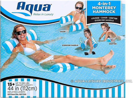 Inflatable floating bed, water hammock 4-in-1 lounge chair pool lounge air mattress pool-blue, 130*68 cm