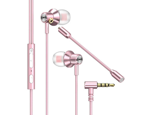 Wired Earphone Dual Microphone Stereo L-Shaped Plug for Gaming-Rose Gold