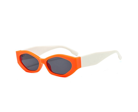 Trendy Small Cat Eye Women Sunglasses Retro Ins Popular Polygon Shades Beautiful Lady Vintage Oval Eyewear Leopard Green Grey UV400 - Orange White Grey