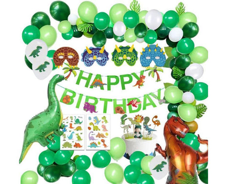 Dinosaur birthday Decoration set, happy birthday garland and large dinosaur foil balloons with cake topper