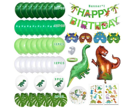 Dinosaur birthday Decoration set, happy birthday garland and large dinosaur foil balloons with cake topper