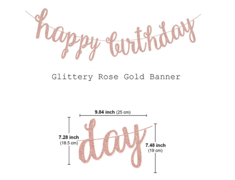 Pink Rose Gold Birthday Party Decorations Set, Rose Gold Glittery Happy Birthday Banner, Tissue Paper Pom