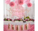 Pink Rose Gold Birthday Party Decorations Set, Rose Gold Glittery Happy Birthday Banner, Tissue Paper Pom