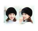 Winter Hat Faux Rabbit Fur Decor Thick Luxury Women Cap - Black