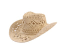 Cowboy Hat Classic Vintage Hollow Out Unisex Curled Edge Wide Brim Men Sun Hat Fishing Hat-Yellow