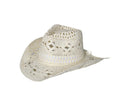 Straw Hat Ventilated Hollow Round Collapsible Western Cowboy Beach Hat Photo Props-Warm White