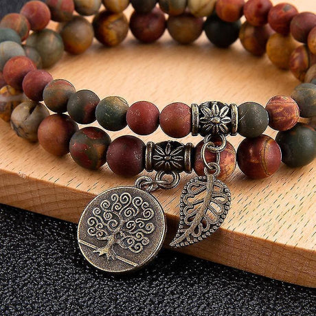 Th Bracelets For Women - Healing Crystals Bracelet Women Natural Gemstones Yoga Reiki Bangle- Set Of Double Bracelets(2 Pcs, Brown)