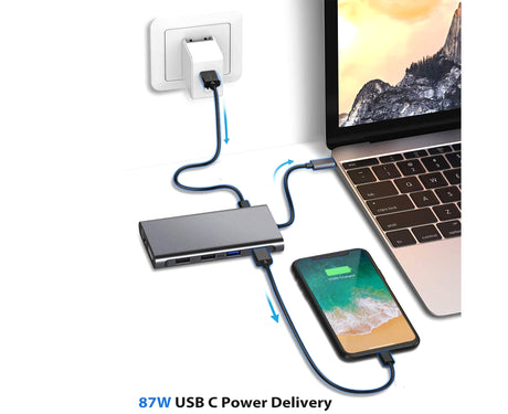 Type-c Docking Station 11 In One with Hdmi Network Card Multi-in-one Converter Usb Hub Expansion Dock for MacBook - Grey