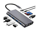 Type-c Docking Station 11 In One with Hdmi Network Card Multi-in-one Converter Usb Hub Expansion Dock for MacBook - Grey