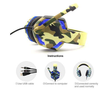 Wired Luminous Camouflage Gaming Headphone Headset for Computer Gameellow ABS