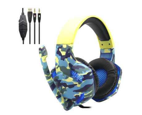 Wired Luminous Camouflage Gaming Headphone Headset for Computer Gameellow ABS