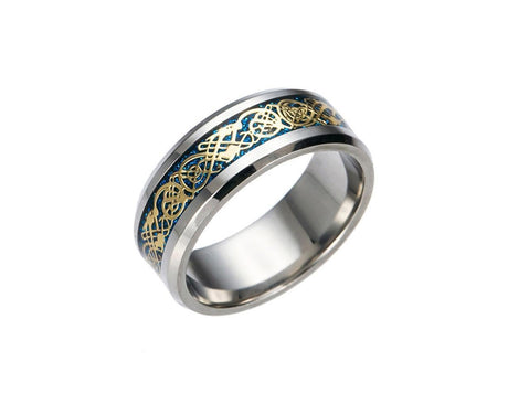 Stylish Men Titanium Steel Smooth Surface Wedding Band Finger Ring Jewelry Gift-Blue + Golden US 11