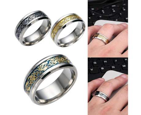 Stylish Men Titanium Steel Smooth Surface Wedding Band Finger Ring Jewelry Gift-Blue + Golden US 11