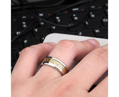 Stylish Men Titanium Steel Smooth Surface Wedding Band Finger Ring Jewelry Gift-Blue + Golden US 11