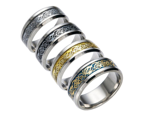 Stylish Men Titanium Steel Smooth Surface Wedding Band Finger Ring Jewelry Gift-Blue + Golden US 11