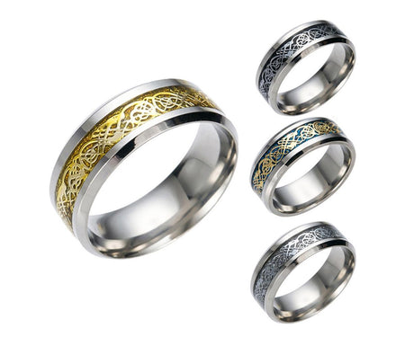Stylish Men Titanium Steel Smooth Surface Wedding Band Finger Ring Jewelry Gift-Blue + Golden US 11