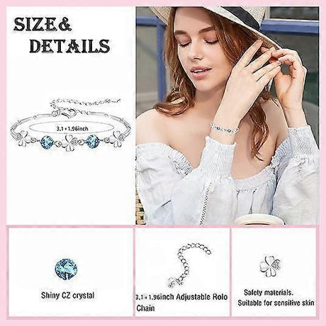 Silver Bracelet for Women,Four-Leaf Clover Bracelet Shiny Crystal Diamond Adjustable Bracelet Mother's Day Jewelry Gift Birthday Christmas Gifts for Women