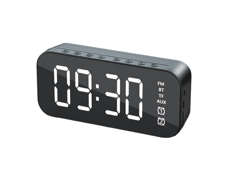 4.2 Version Alarm Clock Handsfree Multifunctional ABS LED Digital Display Mirror Screen Bluetooth-compatible Subwoofer Desktop Decor - Black