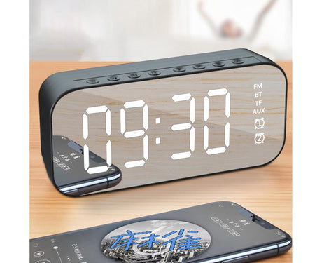 4.2 Version Alarm Clock Handsfree Multifunctional ABS LED Digital Display Mirror Screen Bluetooth-compatible Subwoofer Desktop Decor - Black