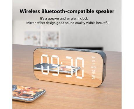 4.2 Version Alarm Clock Handsfree Multifunctional ABS LED Digital Display Mirror Screen Bluetooth-compatible Subwoofer Desktop Decor - Black