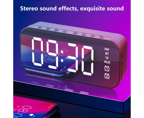 4.2 Version Alarm Clock Handsfree Multifunctional ABS LED Digital Display Mirror Screen Bluetooth-compatible Subwoofer Desktop Decor - Black