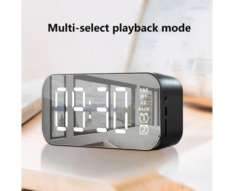 4.2 Version Alarm Clock Handsfree Multifunctional ABS LED Digital Display Mirror Screen Bluetooth-compatible Subwoofer Desktop Decor - Black