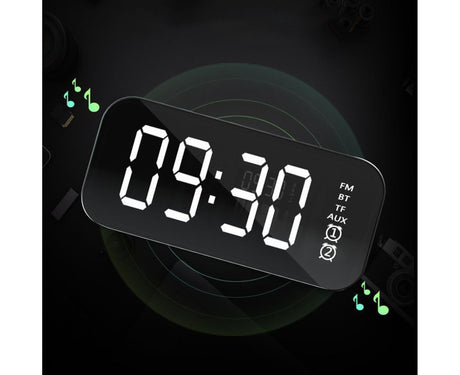 4.2 Version Alarm Clock Handsfree Multifunctional ABS LED Digital Display Mirror Screen Bluetooth-compatible Subwoofer Desktop Decor - Black