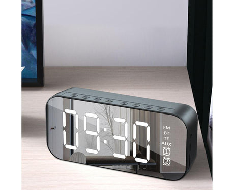 4.2 Version Alarm Clock Handsfree Multifunctional ABS LED Digital Display Mirror Screen Bluetooth-compatible Subwoofer Desktop Decor - Black