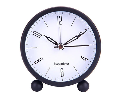 4inch Metal Round Alarm Clock Quiet Desktop Bedroom Battery Operated Timepiece - Black
