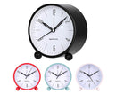 4inch Metal Round Alarm Clock Quiet Desktop Bedroom Battery Operated Timepiece - Black