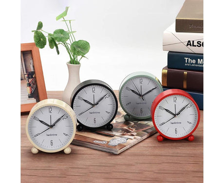 4inch Metal Round Alarm Clock Quiet Desktop Bedroom Battery Operated Timepiece - Black