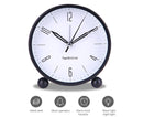 4inch Metal Round Alarm Clock Quiet Desktop Bedroom Battery Operated Timepiece - Black