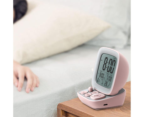 500mAh Alarm Clock Mute Battery Operated ABS Snooze Chargeable Digital Clock for babies - Pink