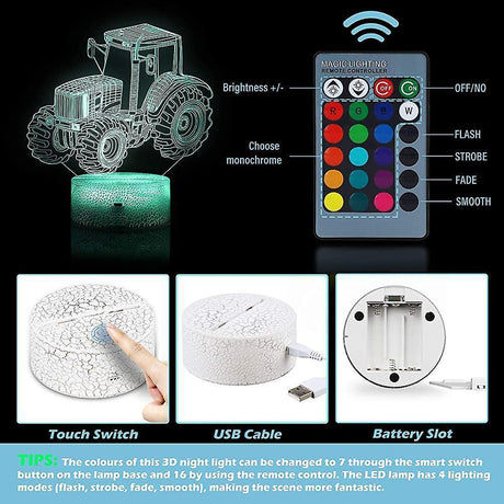 3D Led Night Light Optical Illusion Lamp With 16 Colors Change And Smart Touch
